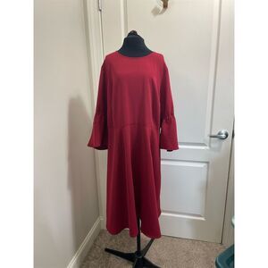 J. Jill Women's Bell Sleeve Midi Length Dress Red Size 18
